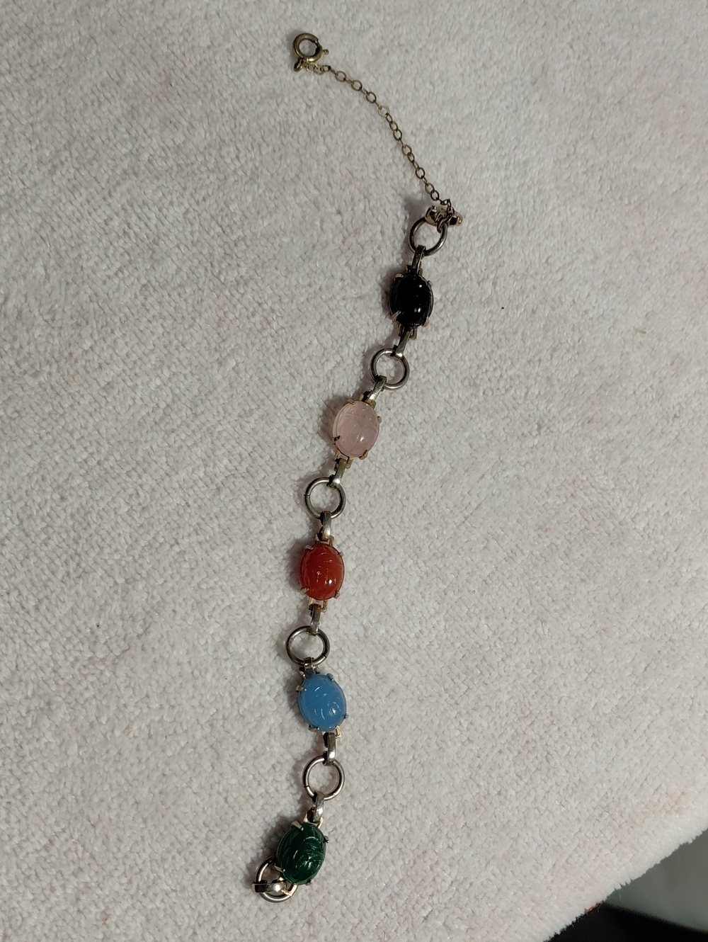Vintage Multi-Color Scarab Link Bracelet - Pink, Red, Blue, Green, Black Stones